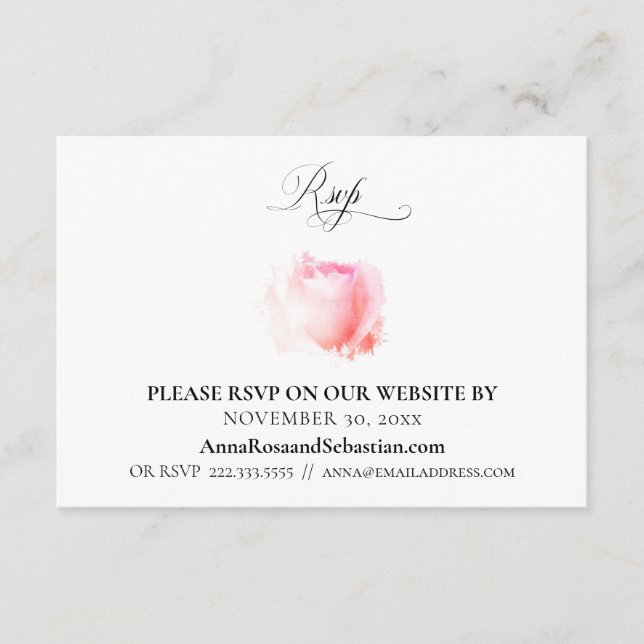 Tarjeta De Recepción *~* Alojamiento de sitio web Rosa Boda Floral RSVP (Anverso)