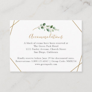 Tarjeta De Recepción Alojamiento de vegetación geométrica eucalipto