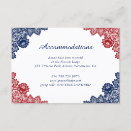 Tarjeta De Recepción Alojamiento del Boda de encaje floral azul marino