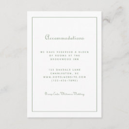 Tarjeta De Recepción Alojamiento del Hotel para Invitados Detalles Verd