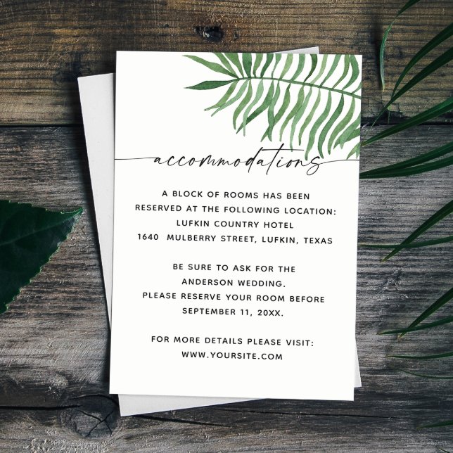Tarjeta De Recepción Alojamiento/detalles boda de vegetación tropical (Subido por el creador)