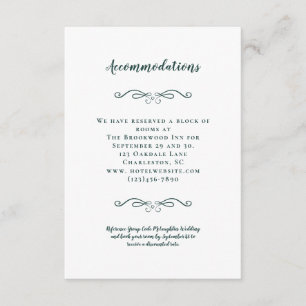 Tarjeta De Recepción Alojamiento Detalles de Boda Esmeralda Elegante