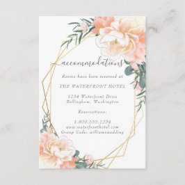 Tarjeta De Recepción Alojamiento Dusty Blue Peach Floral Gold Boda