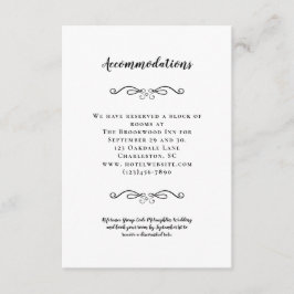 Tarjeta De Recepción Alojamiento elegante Boda blanco negro