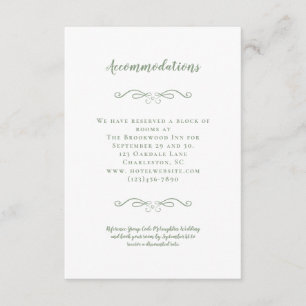 Tarjeta De Recepción Alojamiento Elegante Sage Green Boda Detalles