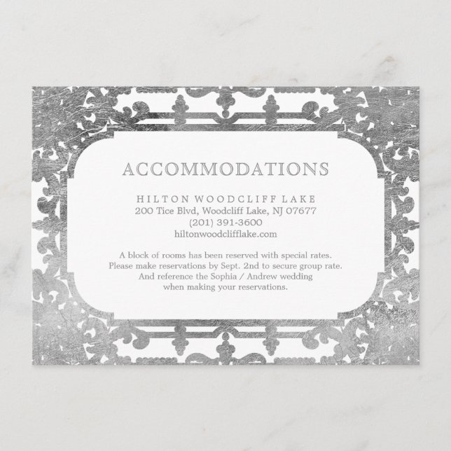 Tarjeta De Recepción Alojamiento elegante y elegante de plata (Anverso)