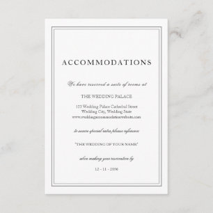 Tarjeta De Recepción Alojamiento elegante y sencillo de Boda blanco neg