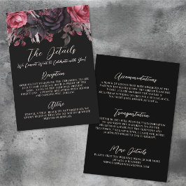 Tarjeta De Recepción Alojamiento en Boda floral negro gótico