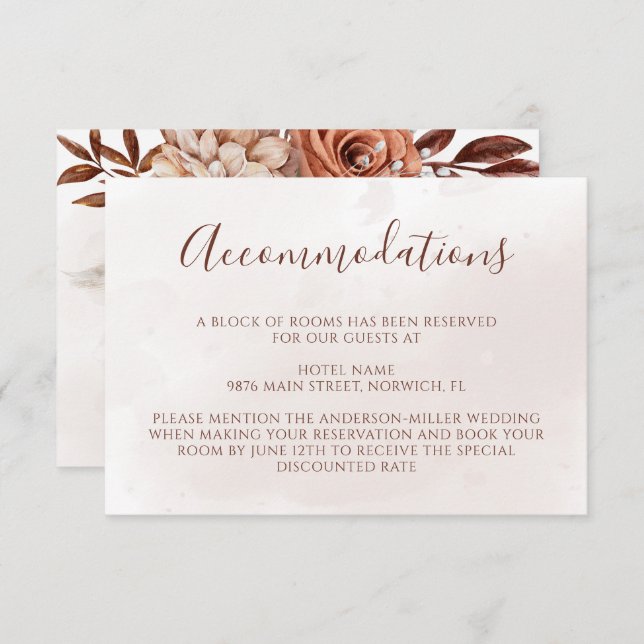 Tarjeta De Recepción Alojamiento en Boho Fall Wedding Flowers (Anverso / Reverso)