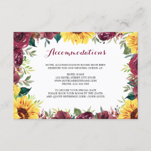 Tarjeta De Recepción Alojamiento en el borde floral de girasoles acuare