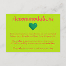 Tarjeta De Recepción Alojamiento en el Hotel Boda de temática cardiaca