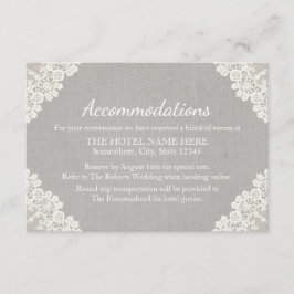 Tarjeta De Recepción Alojamiento en el hotel | Rústico encaje y línea g