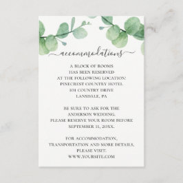 Tarjeta De Recepción Alojamiento en eucalipto verde acuarela boda