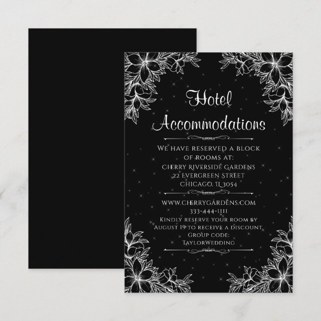 Tarjeta De Recepción Alojamiento en Hotel Boda Ornate Blanco (Anverso / Reverso)
