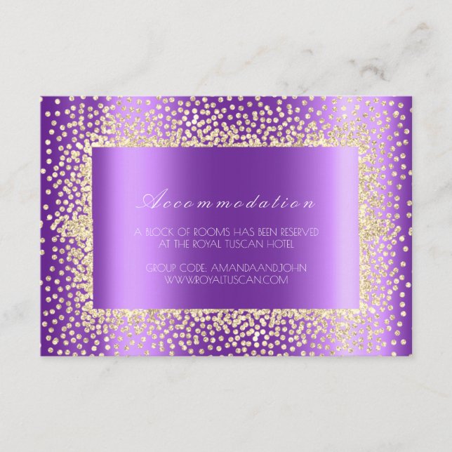 Tarjeta De Recepción Alojamiento en Hotel Boda Violeta Púrpura3 (Anverso)