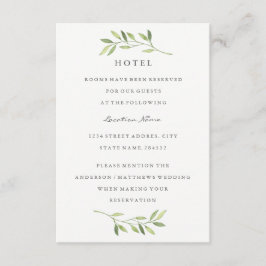 Tarjeta De Recepción Alojamiento en Hotel Boda Watercolor Green Leaf