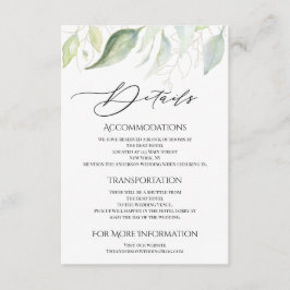 Tarjeta De Recepción Alojamiento en las hojas botánicas de oro verde