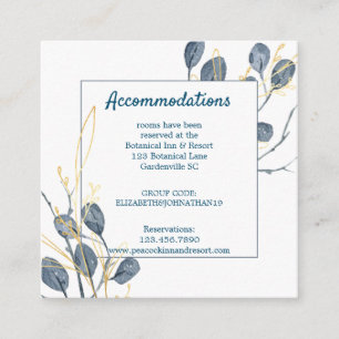 Tarjeta De Recepción Alojamiento Eucalyptus Golden Garden Wedding