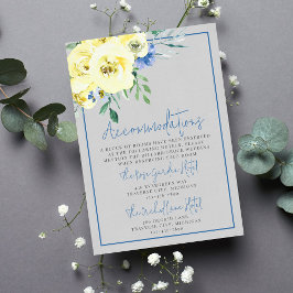 Tarjeta De Recepción Alojamiento floral azul amarillo Amor floreciente