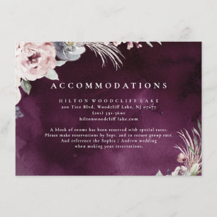 Tarjeta De Recepción Alojamiento floral de boho rosa y plumas y polvori