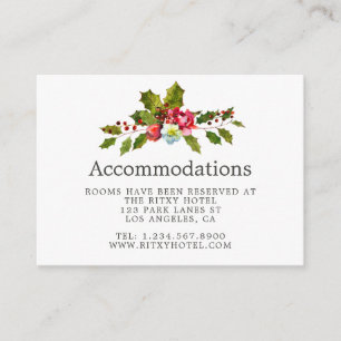 Tarjeta De Recepción Alojamiento Floral de Navidad para Boda de Acebo