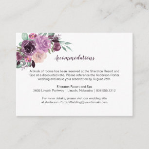 Tarjeta De Recepción Alojamiento Floral Morado Malva Sangria  