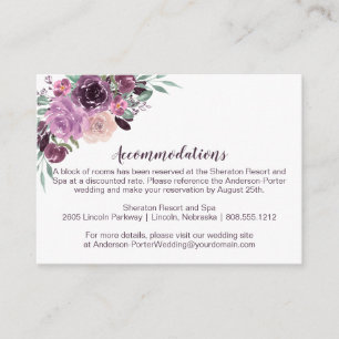 Tarjeta De Recepción Alojamiento Floral Morado Malva Sangria