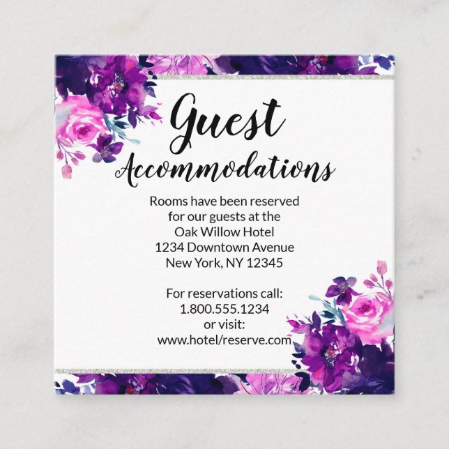 Tarjeta De Recepción Alojamiento Floral Violeta Encantado (Anverso)