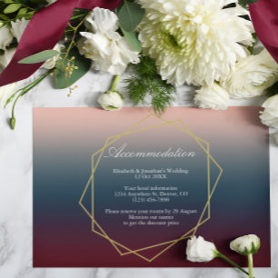 Tarjeta De Recepción Alojamiento geométrico de color burdeos y rosa pal