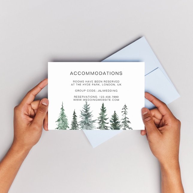 Tarjeta De Recepción Alojamiento Hotel Botánico Linterna de Pinos (Winter Rustic Pine Trees Lantern Botanical Wedding Party Supplies)