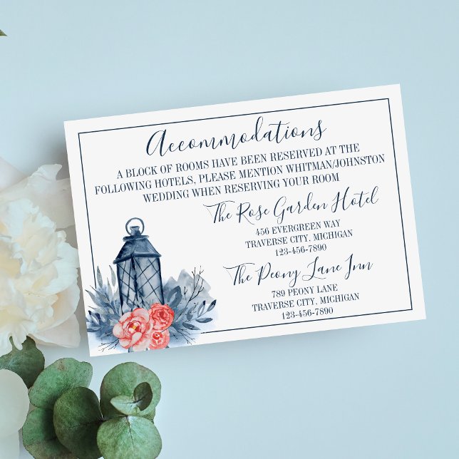 Tarjeta De Recepción Alojamiento Indigo Bliss Floral Stems Lantern (Subido por el creador)