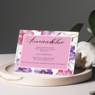 Tarjeta De Recepción Alojamiento manuscrito color rosa púrpura