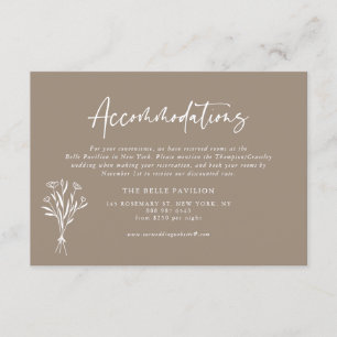 Tarjeta De Recepción Alojamiento minimalista Floral Bouquet Taupe