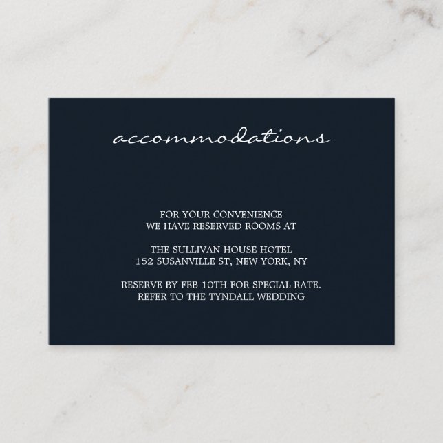 Tarjeta De Recepción Alojamiento mínimo para Bodas Bellas Artes moderno (Anverso)