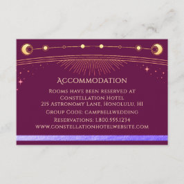 Tarjeta De Recepción Alojamiento Místico Dorado Fucsia Celestial