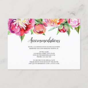 Tarjeta De Recepción Alojamiento moderno Boda de Coral Floral Peony