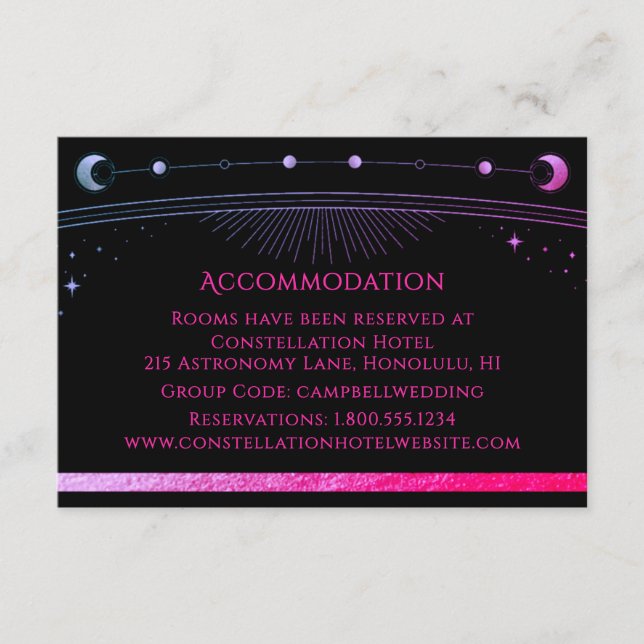 Tarjeta De Recepción Alojamiento moderno Celestial Black Purple (Anverso)