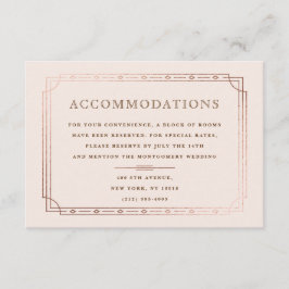 Tarjeta De Recepción Alojamiento moderno con Boda Rosa de oro en Rubor