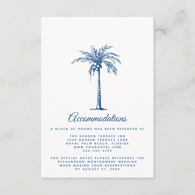 Tarjeta De Recepción Alojamiento moderno en Blue Beach Wedding (Anverso)