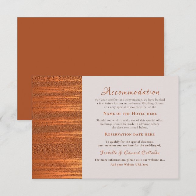 Tarjeta De Recepción Alojamiento moderno en Relieve metalizado metálico (Anverso / Reverso)