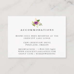 Tarjeta De Recepción Alojamiento morado de Boda floral de Rubor