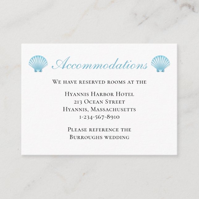 Tarjeta De Recepción Alojamiento Nautical Shell Beach Elegant Wedding (Anverso)