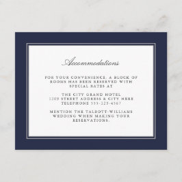 Tarjeta De Recepción Alojamiento Navy Blue Classic Simple Elegance