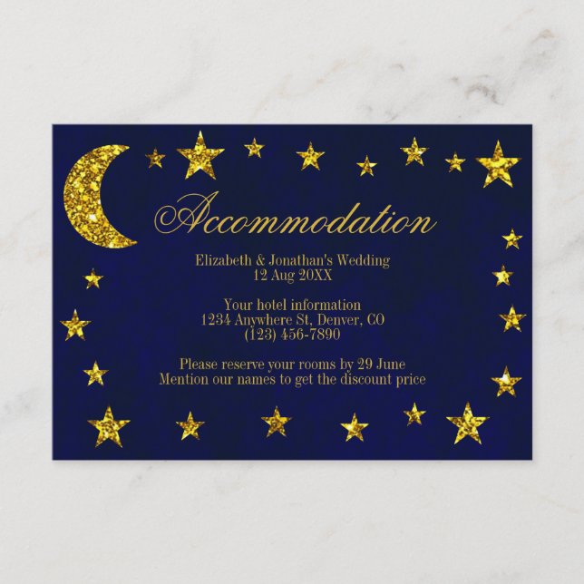 Tarjeta De Recepción Alojamiento para Bodas de Celestial Night Sky (Anverso)