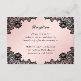 Tarjeta De Recepción Alojamiento para Bodas de encaje negro y Rubor
