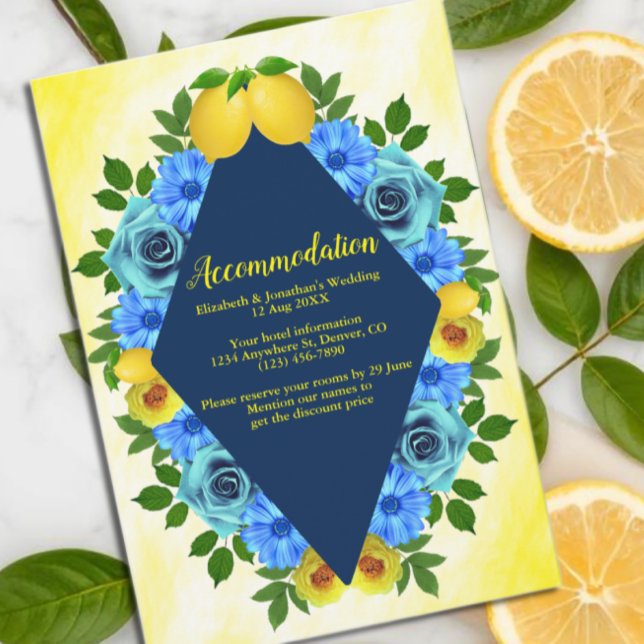Tarjeta De Recepción Alojamiento para Bodas florales Sunny Lemon (Subido por el creador)