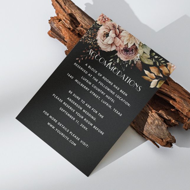 Tarjeta De Recepción Alojamiento para Bodas negros | Detalles florales  (Subido por el creador)