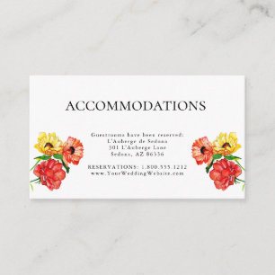 Tarjeta De Recepción Alojamiento para huéspedes de color rojo y floral