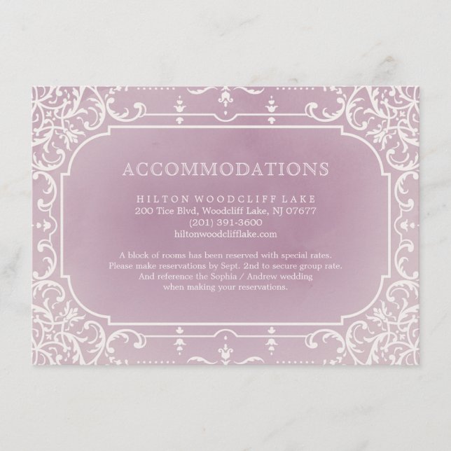Tarjeta De Recepción Alojamiento romántico de bodas (Anverso)