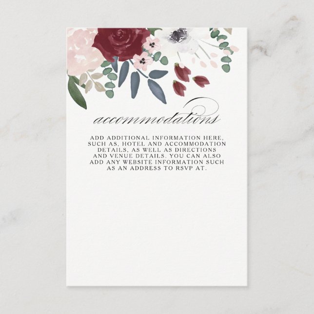 Tarjeta De Recepción Alojamiento romántico florístico (Anverso)